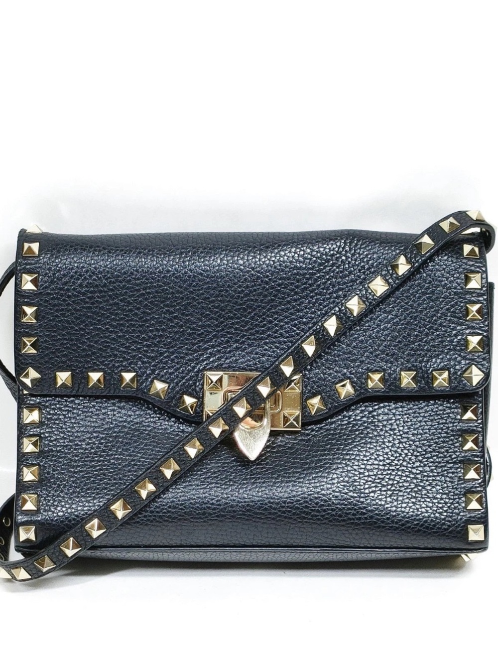 Valentino Garavani Rockstud Pebbled Calfskin Crossbody Bag Black GHW